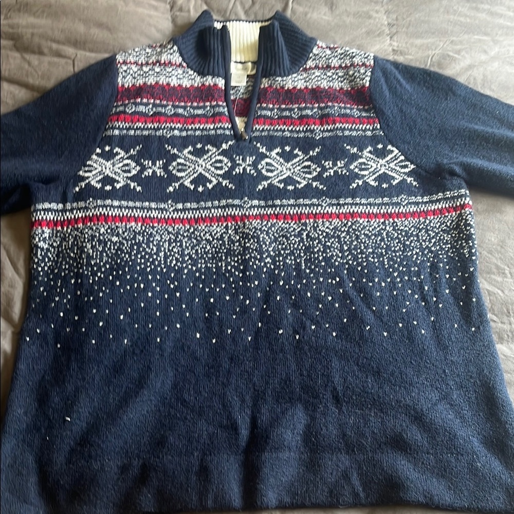 Cj banks cozy zip sweater Nordic winter pattern nwt size 1x dark blue